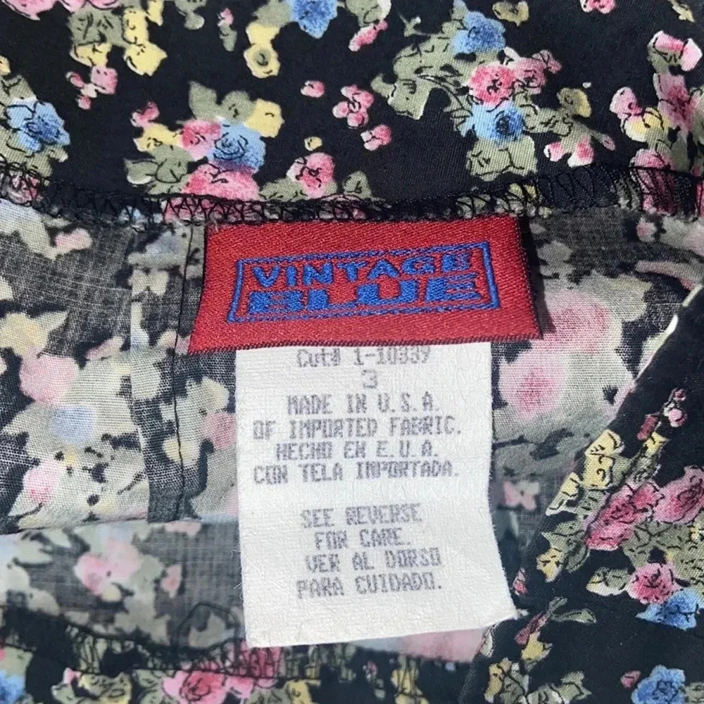 Vintage Blue skirt size 3 dark floral mini skirt black pink blue green yellow - Picture 8 of 12
